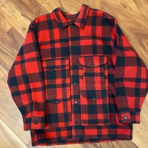 C.C. Filson Mackinaw wool red black plaid shacket 48 XL XXL